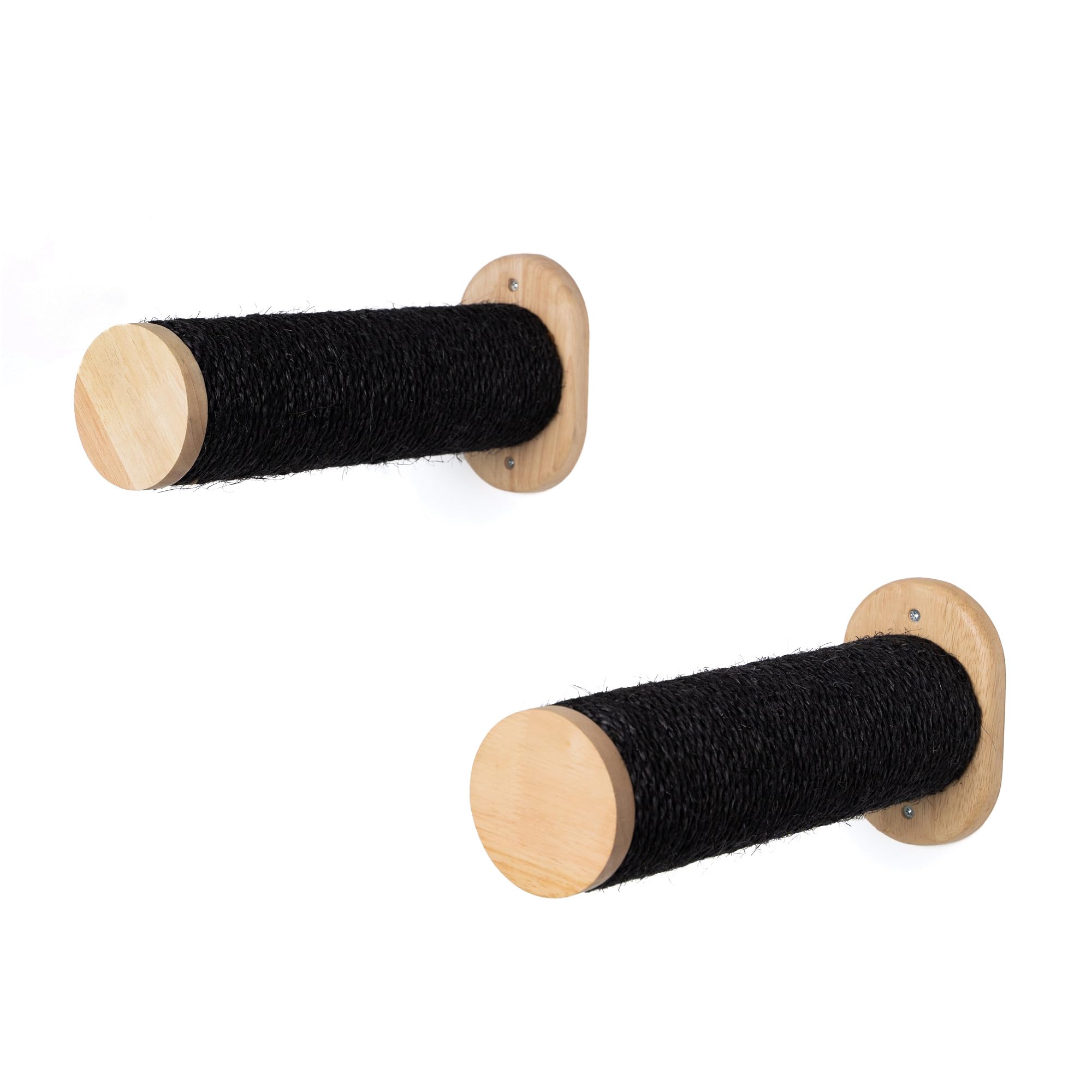 RHRQuality Wall-Mounted Cat Climbing Wall – Wall Sisal Posts Set of 2 – Load Capacity up to 20KG – For Large Cats – 9 cm Ø Sisal Posts – Blackline