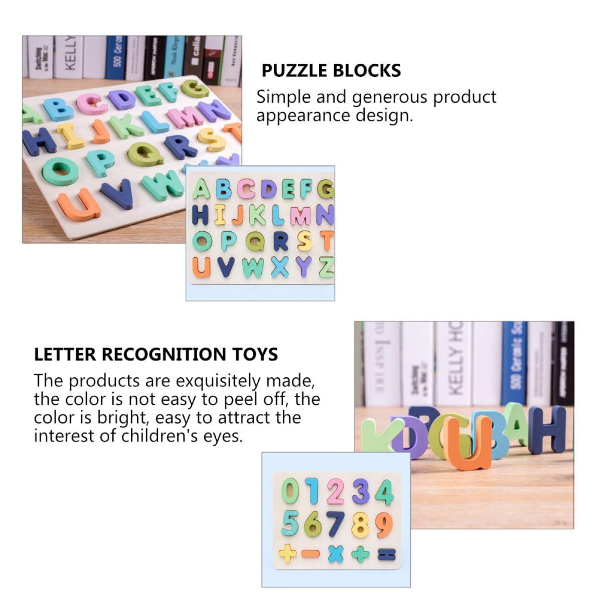 Puzzle Toys Numerico e Alfabetico in Legno, Set 4 Pezzi | Giocattoli per Riconoscimento delle Lettere, Rompicapo per Ragazzo Ragazza, Decorazioni Scuola