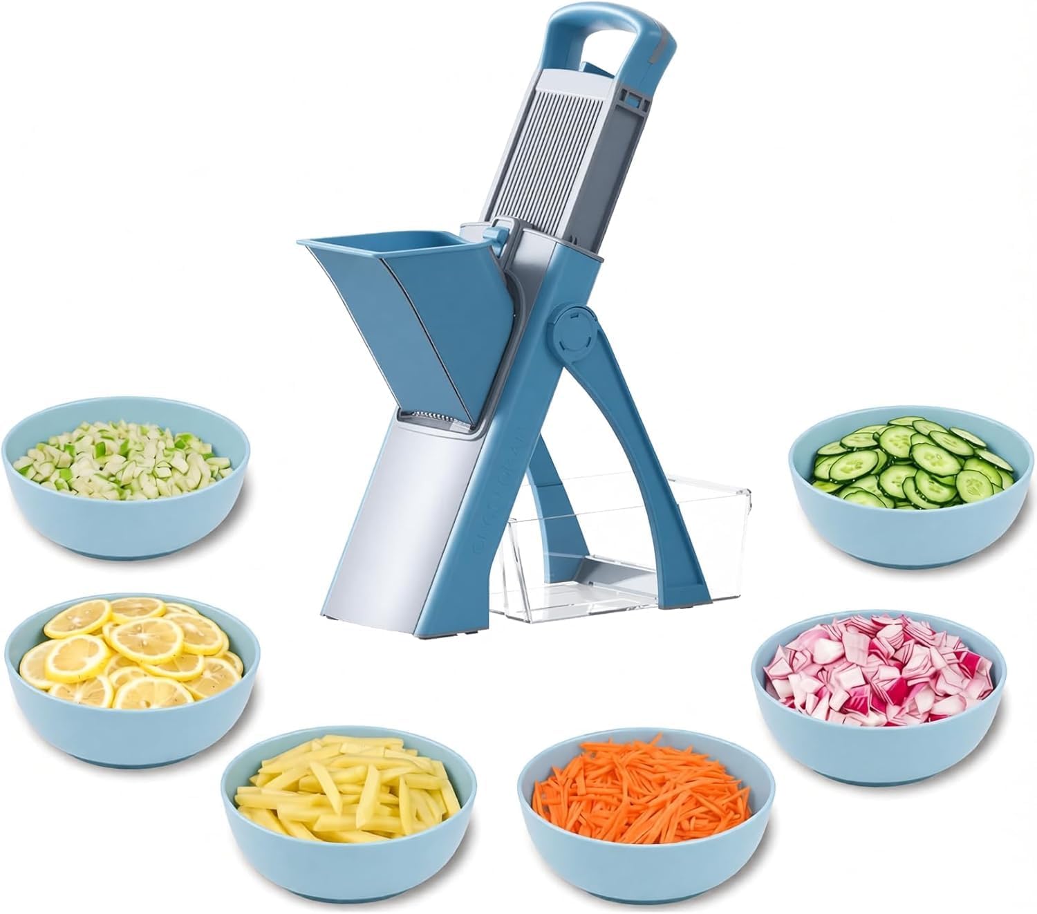 Mandoline Vegetable Slicer - Safe Multifunctional Chopper For Salad, Onion, Potato, Julienne, Cabbage - Manual Veg Dicer & Peeler For Home Cooking (blue)