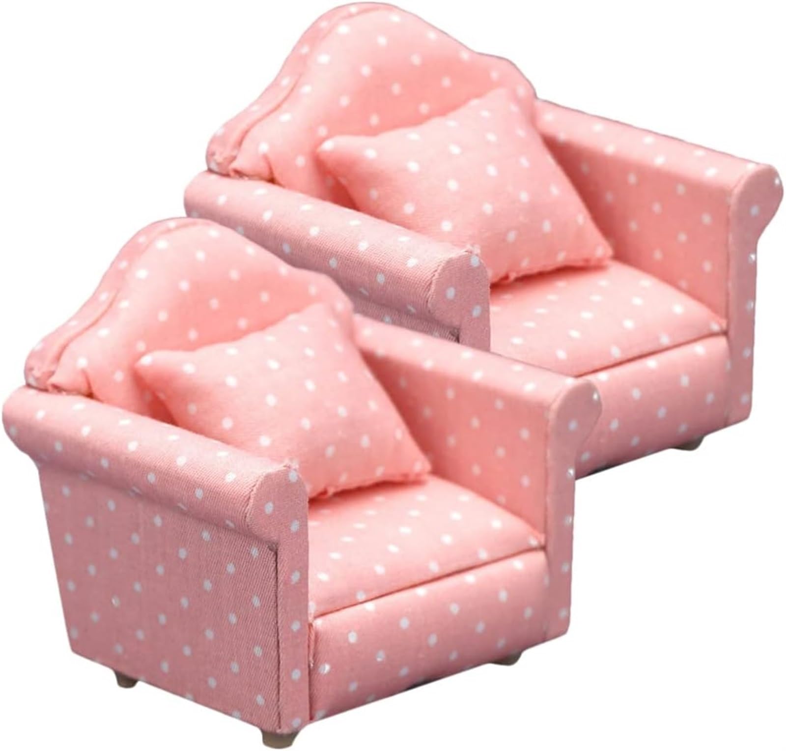 THE WHITE SHOP2PCS Dollhouse Furniture Couch with Pillow Miniature Sofa Arm Chair Living Room Furniture Wooden Fabric Frame Single Reading Chair Artificial House Room Scene Decoration