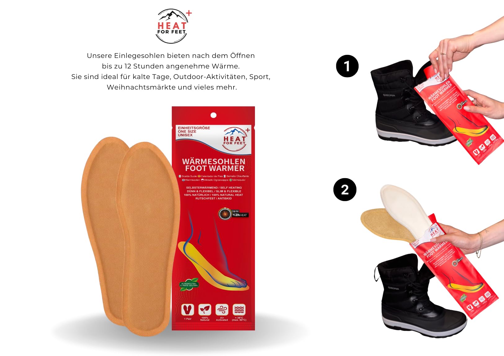 Wärmesohlen für Schuhe - 30 Paar - Sofort wärmende & Bequeme Einlegesohlen, bis zu 12Std. warme Füße, Schuhwärmer, 100% natürlich, Unisex, Einheitsgröße (30 Paar)