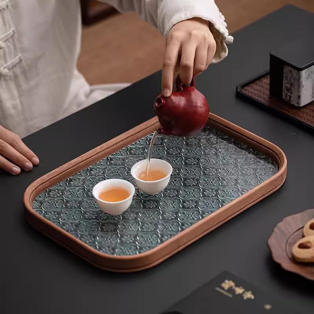 Bandeja para Servir té Chino de Vidrio con Forma de Manzana Silvestre, Ideal para el hogar, para la Tarde, para Preparar té en seco, para Comer en el Regazo (A)