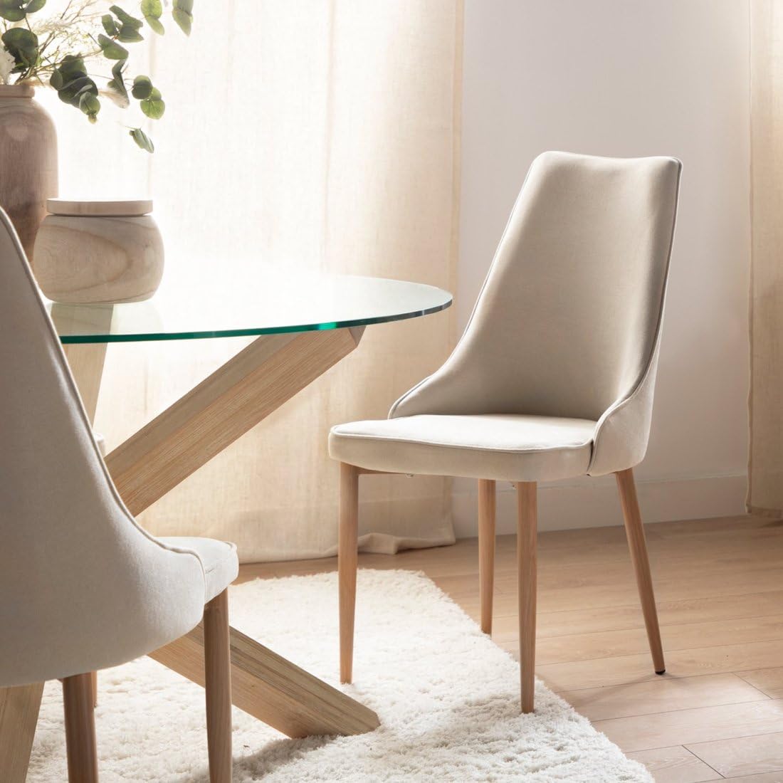 KLAST Silla de Comedor tapizada Beige con Pata Natural