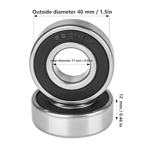 Miniatura 2 de 6203-RS Rodamiento sellado 2 piezas 6203RS Rodamientos ID 0.669 in x OD 1.575 in x Ancho 0.472 in Rodamiento sellado de goma doble Rodamiento de