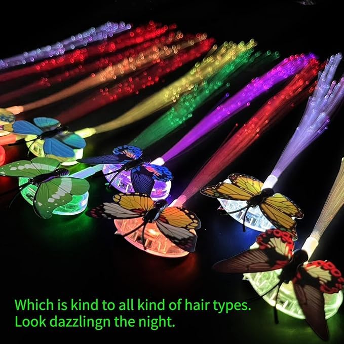 1 x Butterfly Hair Clip with Flashing LED Light | Braided Fiber Optic Hair Clip for Party D cor | Party Favors for Girls and Women (Multicolor, 1 Pack)