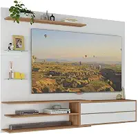 Painel para TV até 65' com 1 Porta Basculante e 5 Prateleiras – Multimóveis MP1064 Branco/Rustic, Design Moderno em MDP