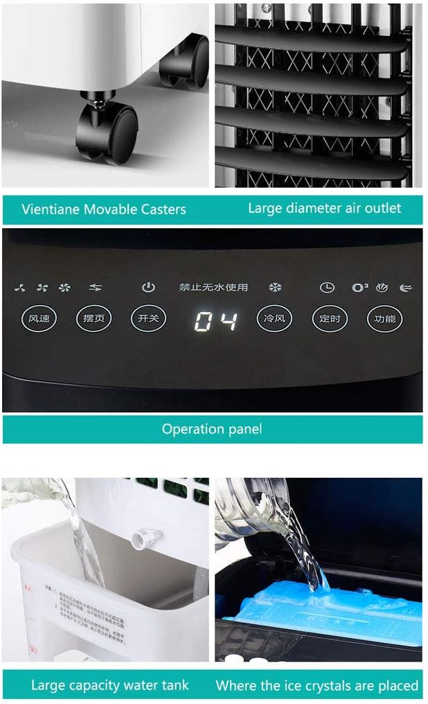 Evaporative Air Cooler – 65W Portable Air Conditioner Cooling Fan Remote Control 12H Timer 4L Water Tank for Home Office School Business Rooms (Without Transformer)