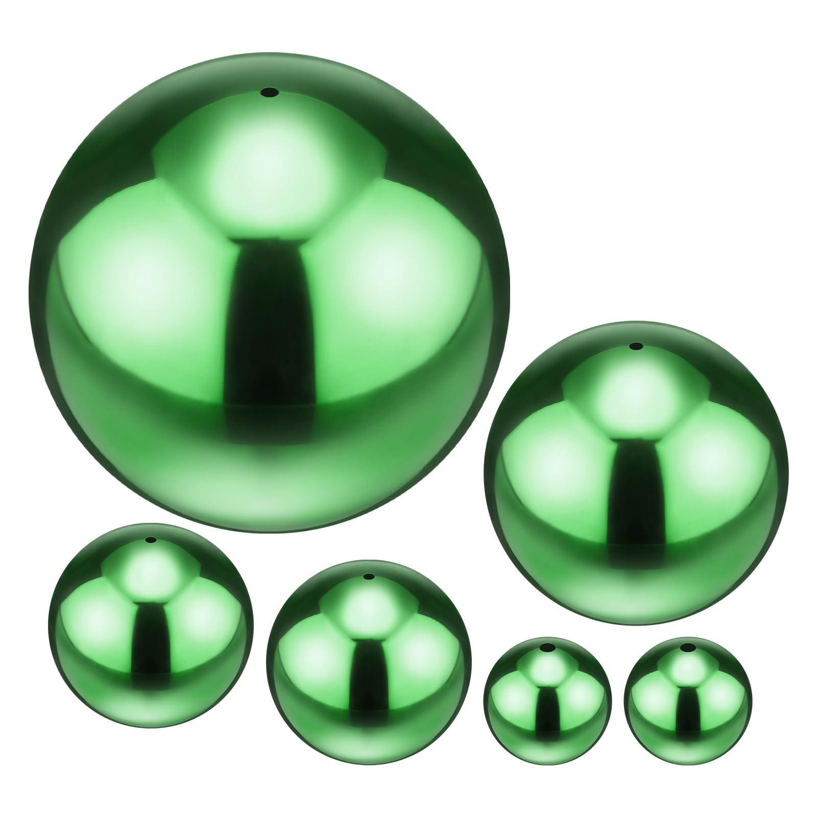 M METERXITY 6-Pack Garden Gazing Globes Ball 5 Inch,3 Inch,2 Inch,1 Inch 201 Stainless Steel Hollow Mirror Reflective Floating Ball for Garden/Pond/Home/Yard Outdoor Decoration [Ruby Green]