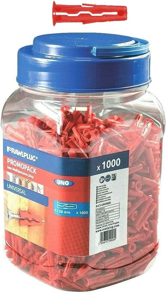 Rawlplug Uno Universal Wall Plugs Jar of 6 mm RED Rawl Plugs for