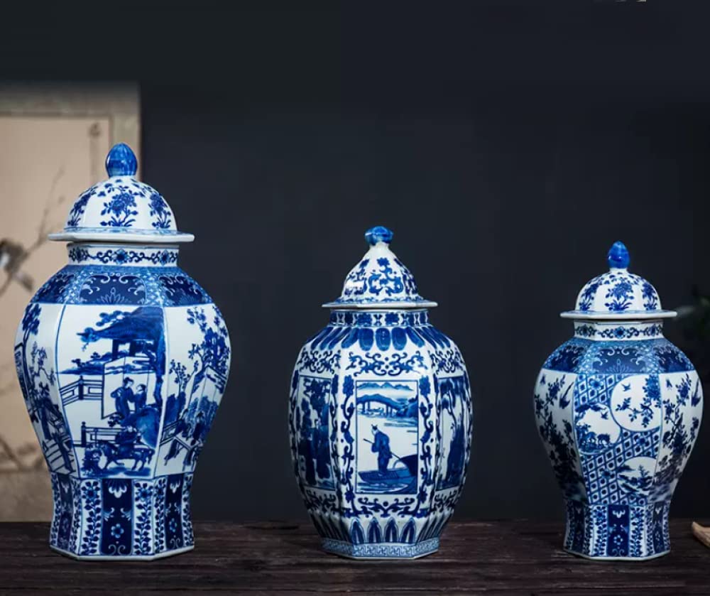 Keramikvasen, Ingwerglas mit Deckel für Heimdekoration, antike Tempelglas-Vase, traditionelle chinesische Porzellan-getrocknete Blumenvasen, Dekoration für Wohnzimmertisch, C: 41 x 21 cm