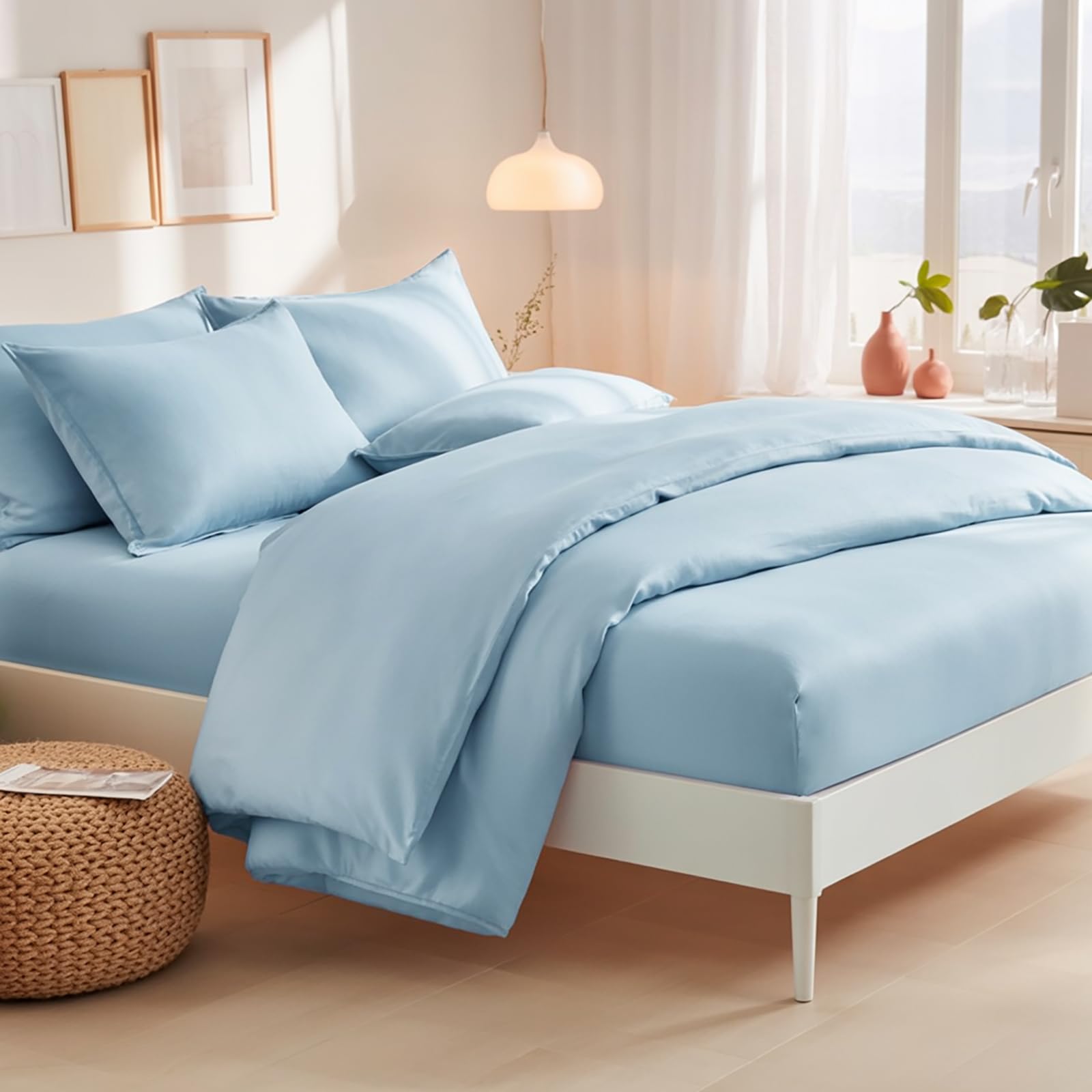 RUIKASI Bedding Sets King Size Bed - 4 Piece Bedding Set Kingsize Bed, Deep Pocket Fitted Sheet and Duvet Cover with Pillow cases, Soft Microfiber Duvet Set with Zipper, Blue — image 1