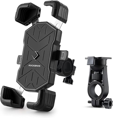 Miniatura 1 de ROCKBROS Soporte para teléfono de bicicleta para motocicleta bloqueo 1S protección segura, soporte giratorio de 360 compatible con iPhoneSamsung y