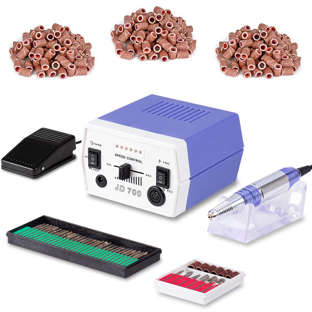 30000 RPM Torno para uñas acrilicasmáquina de pulido de uñas eléctrica profesional baja vibración Manicura Pedicura + 30 aguja de pulido +300 bandas de lijado Púrpura