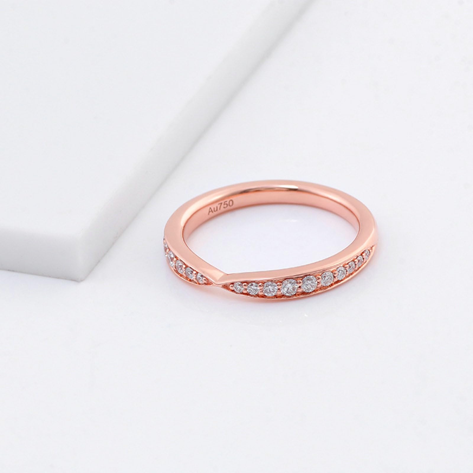 Fede Nuziale, Anelli Donna Matrimonio Oro Rosa 14K Mezza Eternità con Moissanite Rotondo Anello di Fidanzamento Donna Oro Rosa per Promessa
