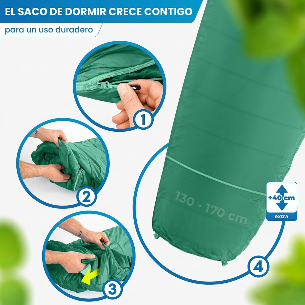NORDMUT® Saco de Dormir niños – Crece con el niño para protección fiable contra el frío – Materiales no tóxicos – 3 Estaciones niños (200 gsm) para Aventuras al Aire Libre