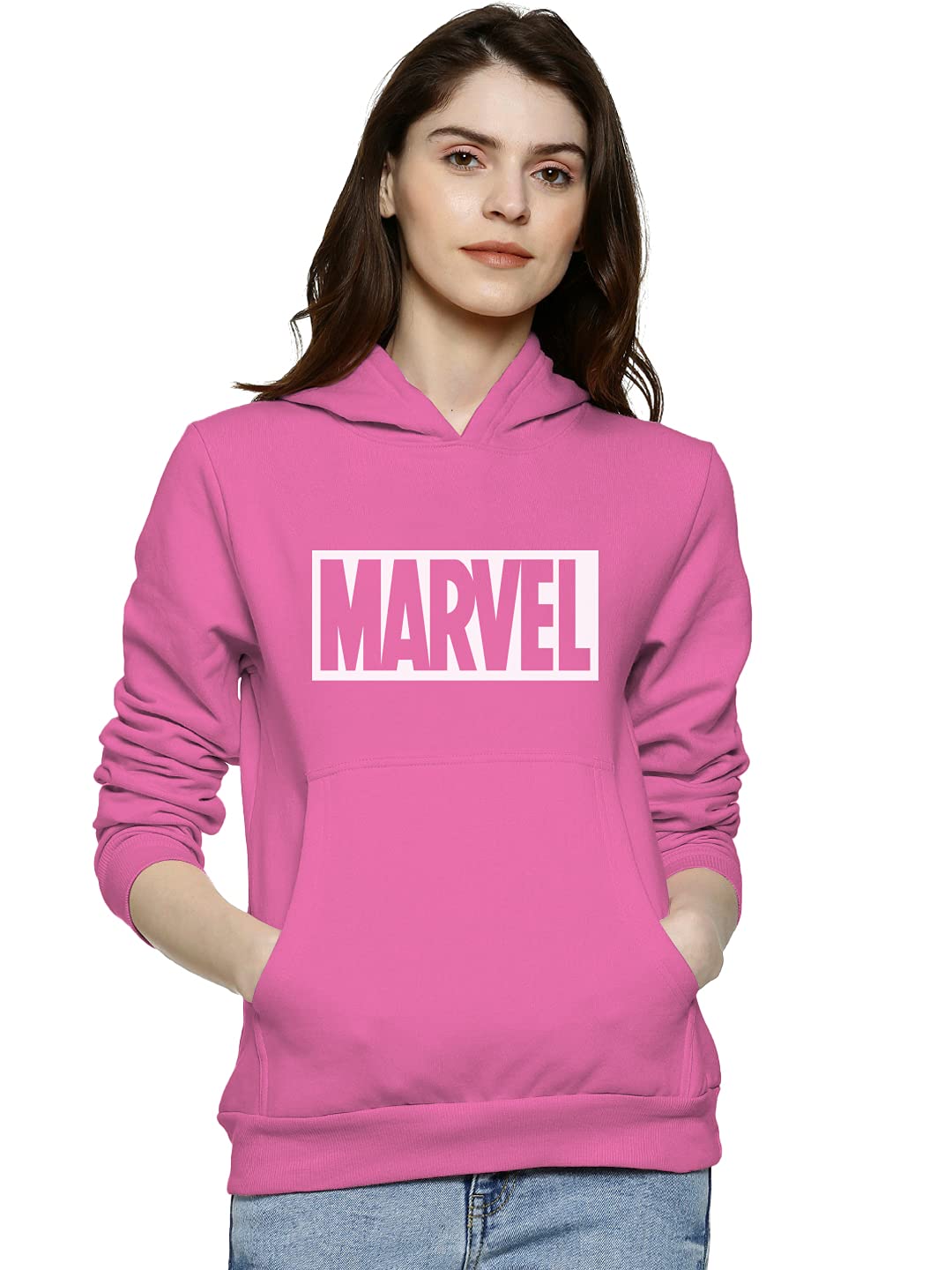 QoshaUnisex Stylish Marvel Print Cotton Full Sleeve Pullover Hooded Sweatshirt