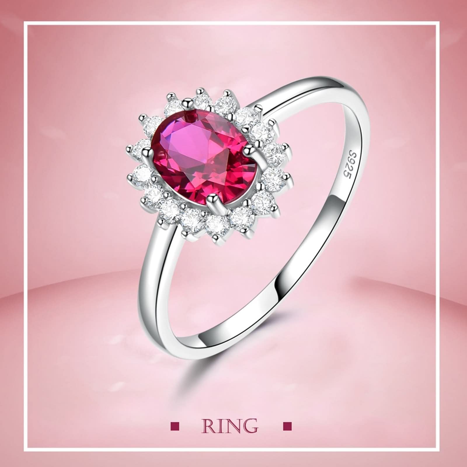 WXKAGF Verlobungsringe, gestapelte Ringe für Damen, Elegante Blumenform, ovaler Zirkonia, Silber, Rot, Sterlingsilber, Größe L 1/2