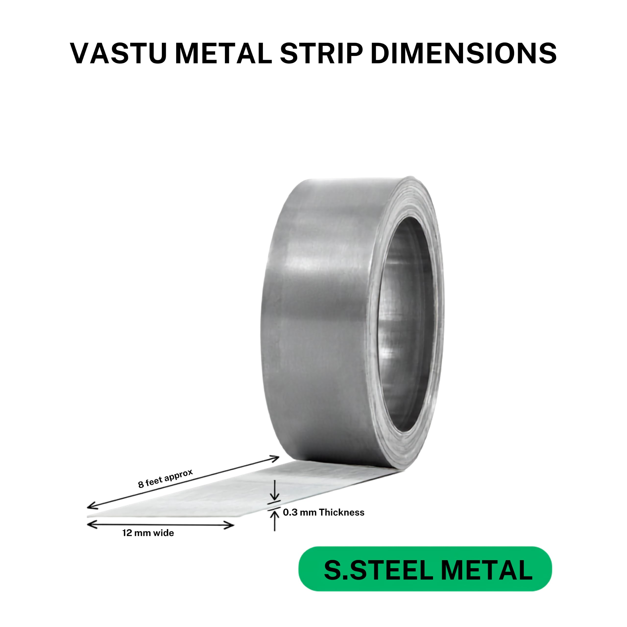 TREEMAISON Vastu Stainless-Steel Strip | Width- 0.5 Inch | Thickness - 0.3 mm | Length- 8 Feet Approx | Zone Balancing |Toilet Correction | Main Entrance | Steel Strip for Vastu |Pack of 1 1