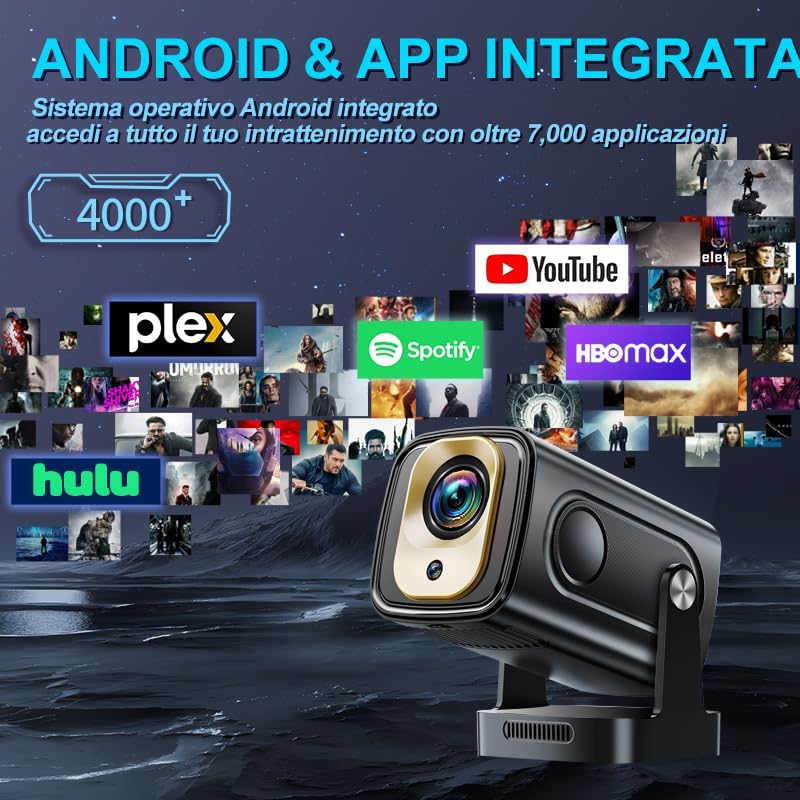 Miniatura 8 de Proyector Enfoque automático y 1080P nativo y aplicaciones integradas Mini proyector portátil 1080P, 4K Full HD con WiFi 6 y Bluetooth 5.4, enfoque