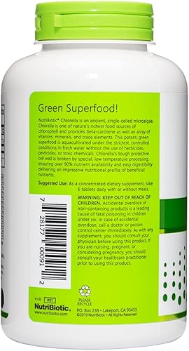 Miniatura 7 de NutriBiotic - Chlorella Super Green Food 500 mg 150 pestañas  Microalgas ricas en nutrientes de pared celular rota, superalimento cultivado en agua