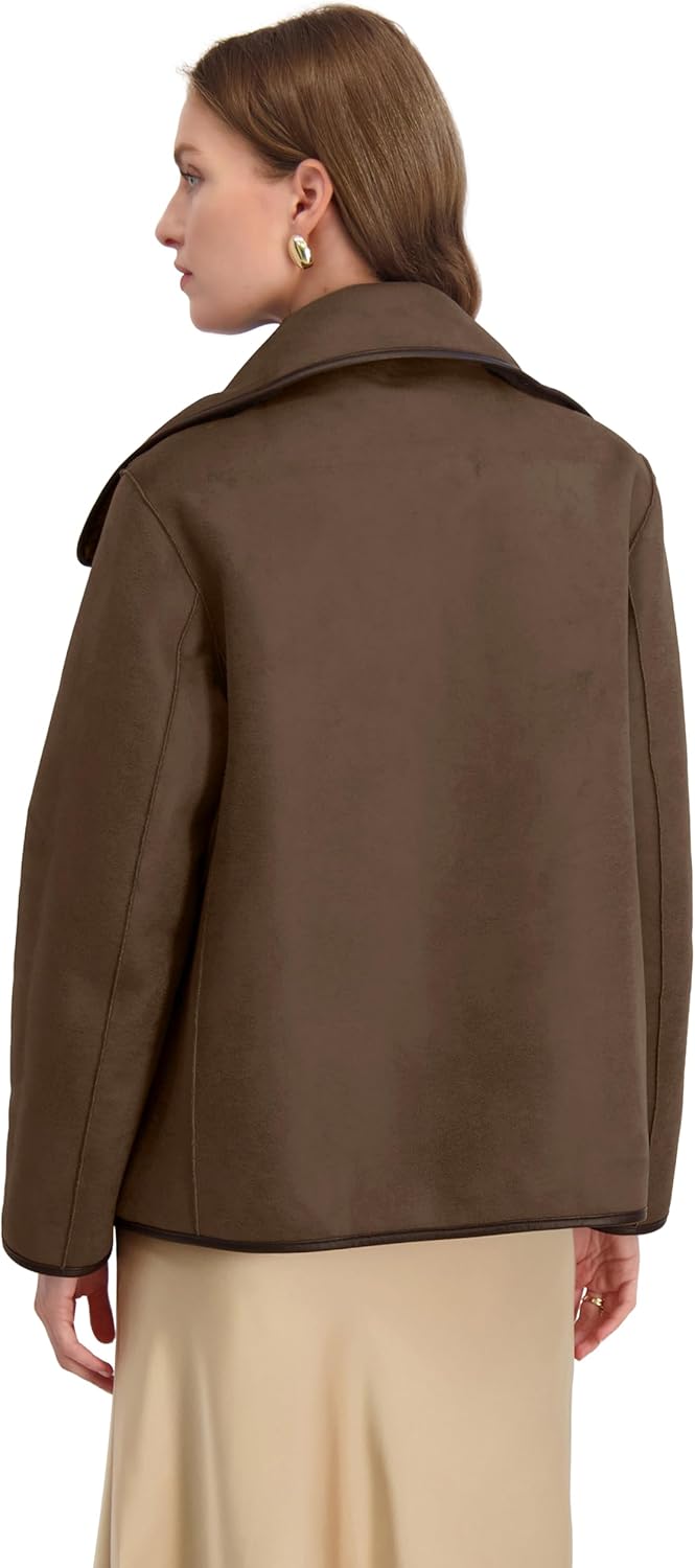 TAHARI Women's Faux Shearling Jacket With Pu Trim, Button Closure, Unlined - Image 5