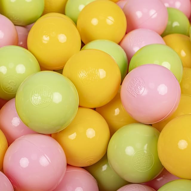 KiddyMoon 100 Bolas/7Cm Bolas Colores De Plástico para Piscina para Niños, Verdeclr/Amarillo/Rosa Claro