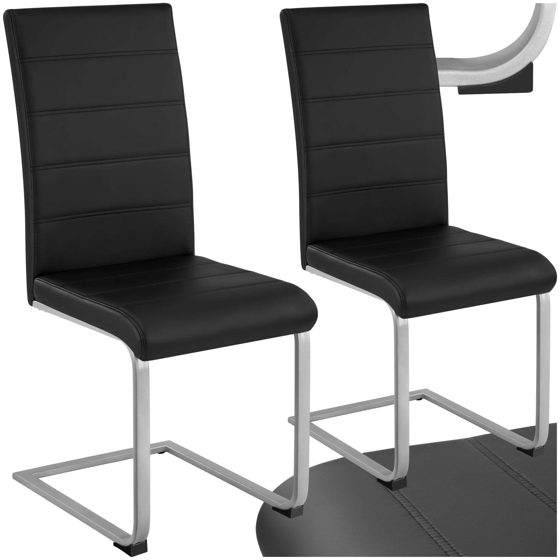 tectake® Set di 2 Sedie Sala da Pranzo, Schienale Ergonomico, Poltroncine in Similpelle Resistente, Sedie Sala da Pranzo Moderne Ideali per Cucina, Soggiorno e Camera da Letto - Nero