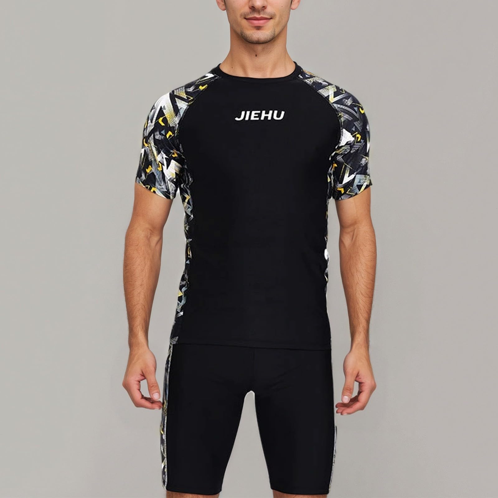 Traje de Baño Hombre Surf 2 Piezas Ajustado Bañador Camiseta Manga Corta Natacion Deportivo