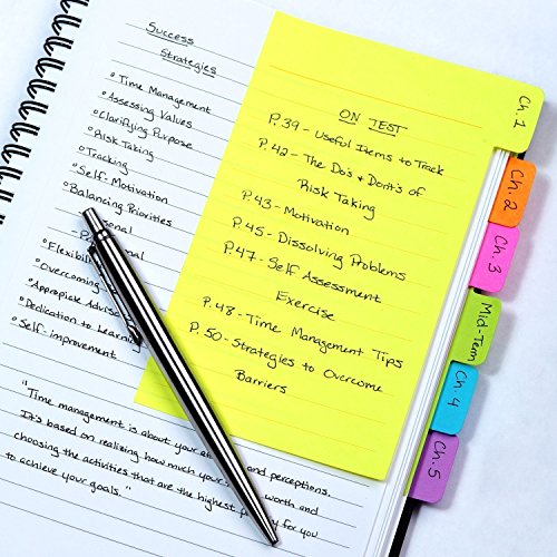 Redi-Tag Divider Sticky Notes 60 Ruled Notes, 4 x 6 Inches, Assorted Neon Colors (29500), 4-pack