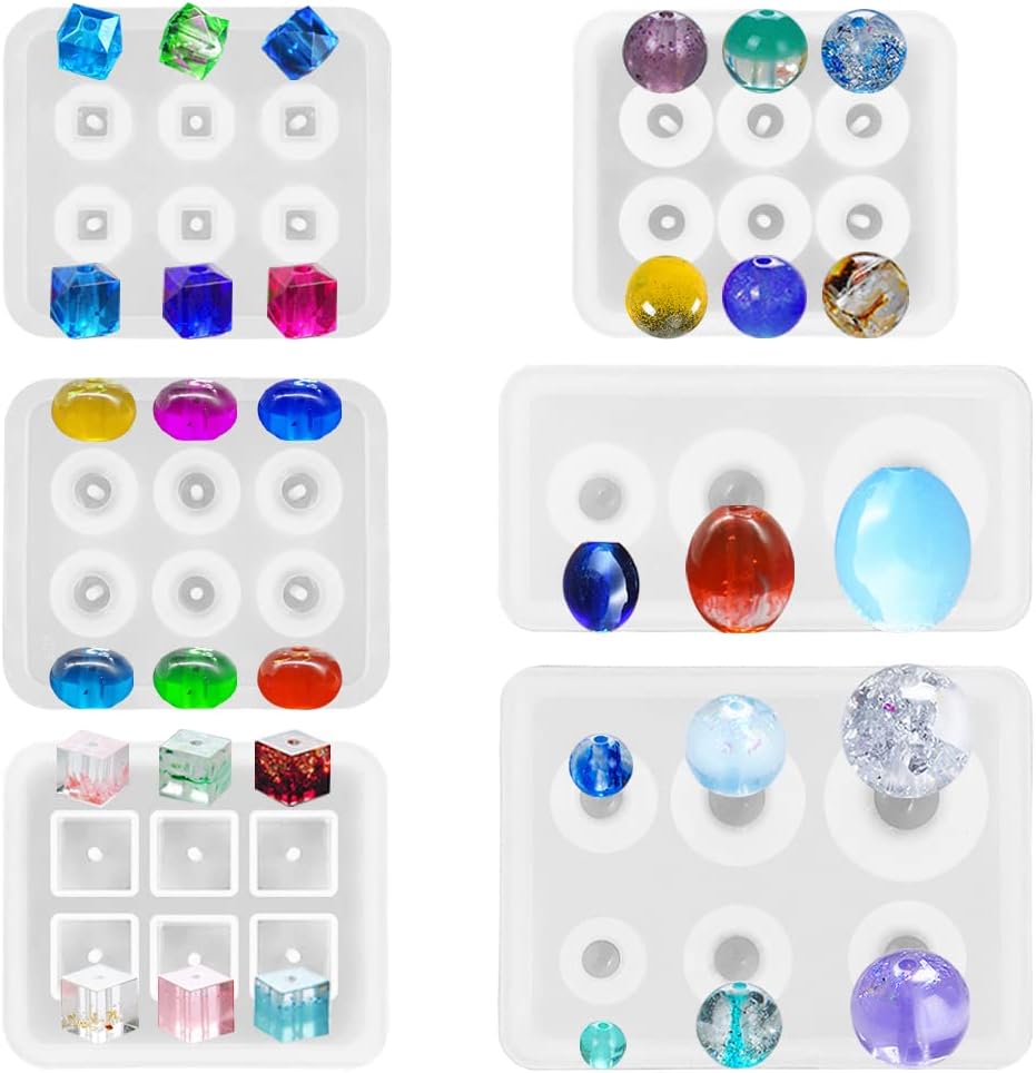 Jiale Eggs Ball 6pcs Silicone Molds Square Pendant Moulding Gemstone Beads Crystal for DIY Jewelry Making
