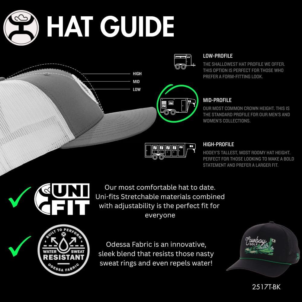 HOOEY Cowboy Golf Hills Hat - Adjustable Snapback Rope Cap, Performance Golf Hat with Embroidered Western Design