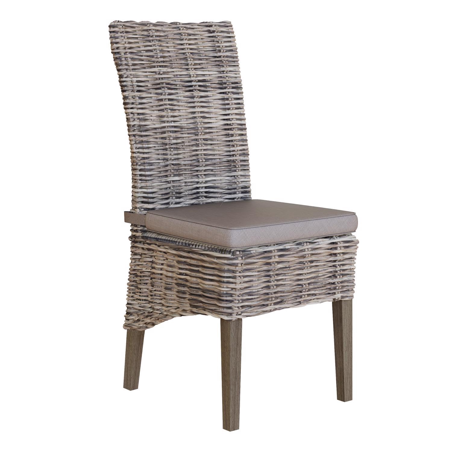 FWStyle Greywash Pair of Handmade Kubu Rattan Dining Chair Dark Legs