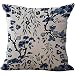 ChezMax Blue and White Porcelain Chair Back Cushion Cover Linen Throw Pillow Case Cotton Pillowslip Square Decorative Pillowcase for Kitchen Chinese Flowers 18 X 18''