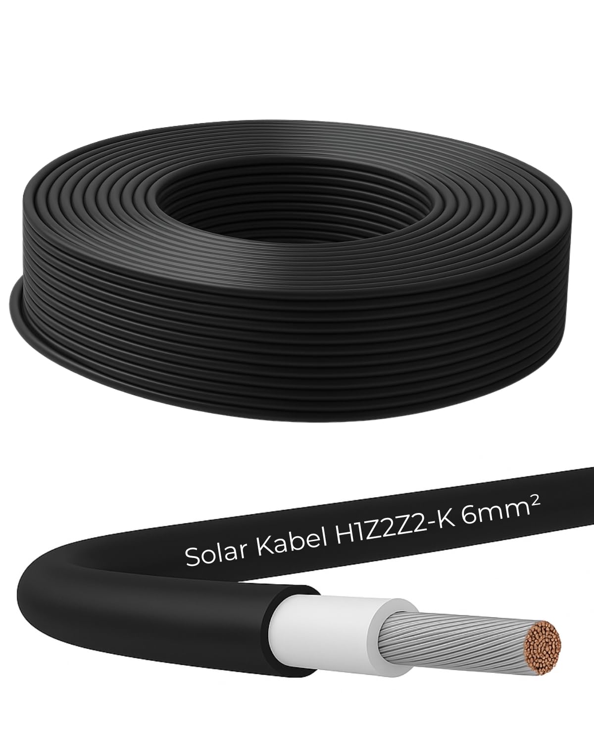Premium Solarkabel 6mm² – TÜV Rheinland geprüft – UV-beständig & flexibel – Photovoltaik Kabel für Solaranlagen, Solarpanel & Wechselrichter – Made in Germany (Schwarz, 100m)