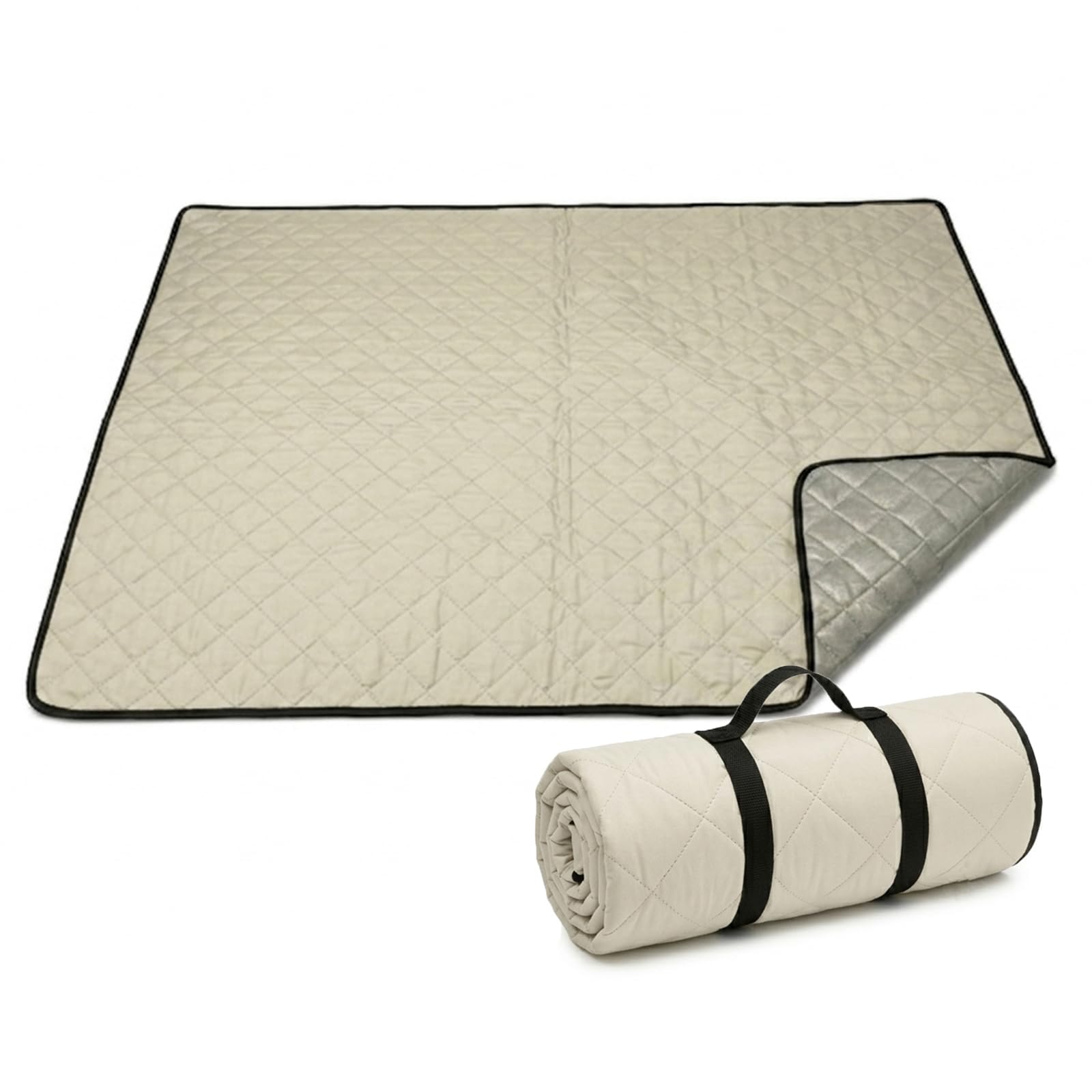 Extra Large Beige Waterproof Picnic Blanket 300cm x 200cm, 8 Person Giant Family Size, Thickened Soft Cotton Foldable Sandproof Beach Mat for Park, Camping & Beach