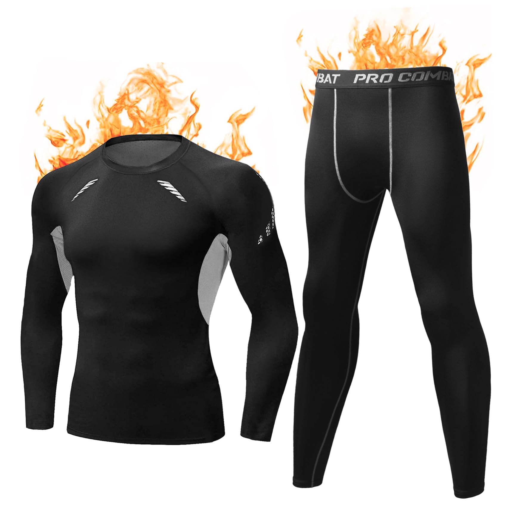 Terecey Ensemble de sous-Vêtement Thermique Homme Fonctionnels Ensemble Sport Base Layers Homme Respirant sous Vêtements Thermiques Homme Séchage Rapide