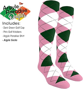 Argyle Paradise Outfit - Mens 6D: Pink White and Dak Green Complete Golf Outfit - Waist Size 40 - Shirt Size XX-Large