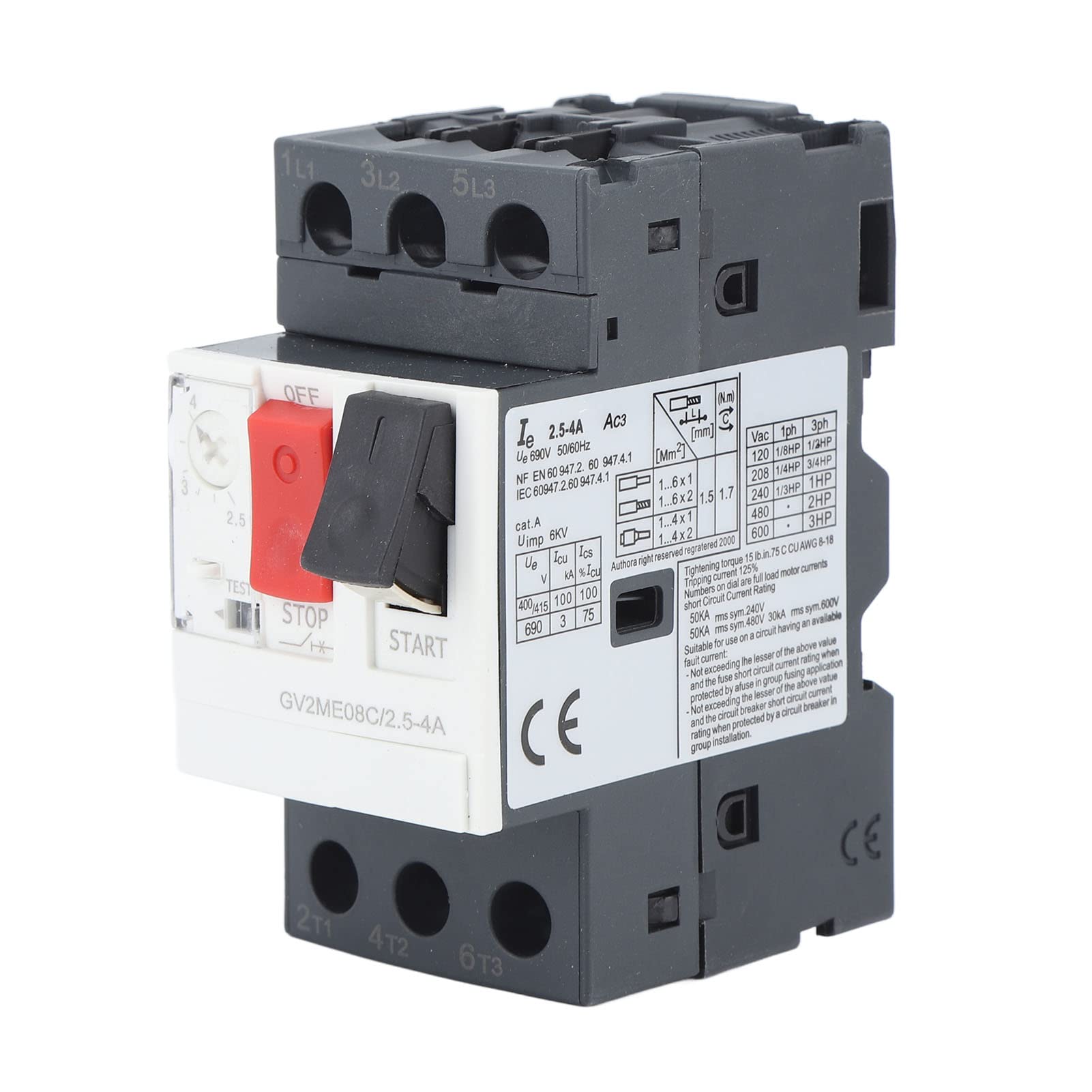 Disjoncteur Moteur Protection contre les Courts-circuits contre les Surcharges Commutateur de Protection du Démarreur AC690V 35mm Montage sur Rail Bouton Poussoir (GV2-ME08C 2.5-4A)