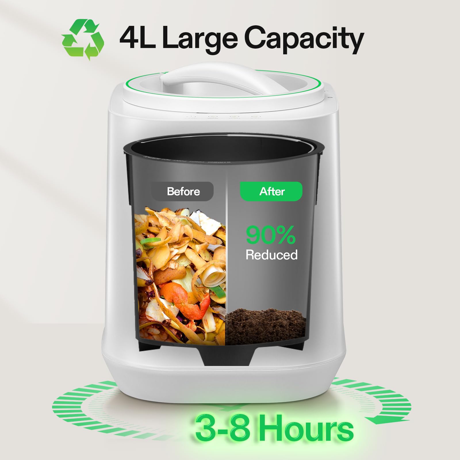 Cubo eléctrico de abono, compostador de cocina sin olor para interiores, 4 L, para residuos de alimentos, cuenta con ciclo de limpieza automática para facilitar el pre-compostaje de restos de cocina