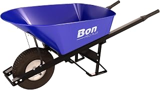 Bon Tool 28-900 Premium Steel Wheelbarrow, 6 Cu Ft Contractor Grade, Single Wheel Knobby Tire & Steel Handles
