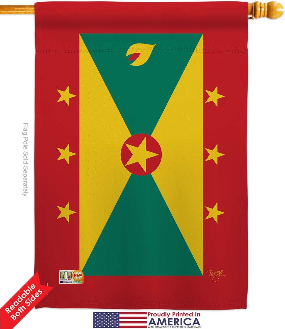 Nationality Grenada House Flag Set Regional Nation International World Country Particular Area Small Decorative Gift Yard Banner Double-Sided Made In USA 28 X 40