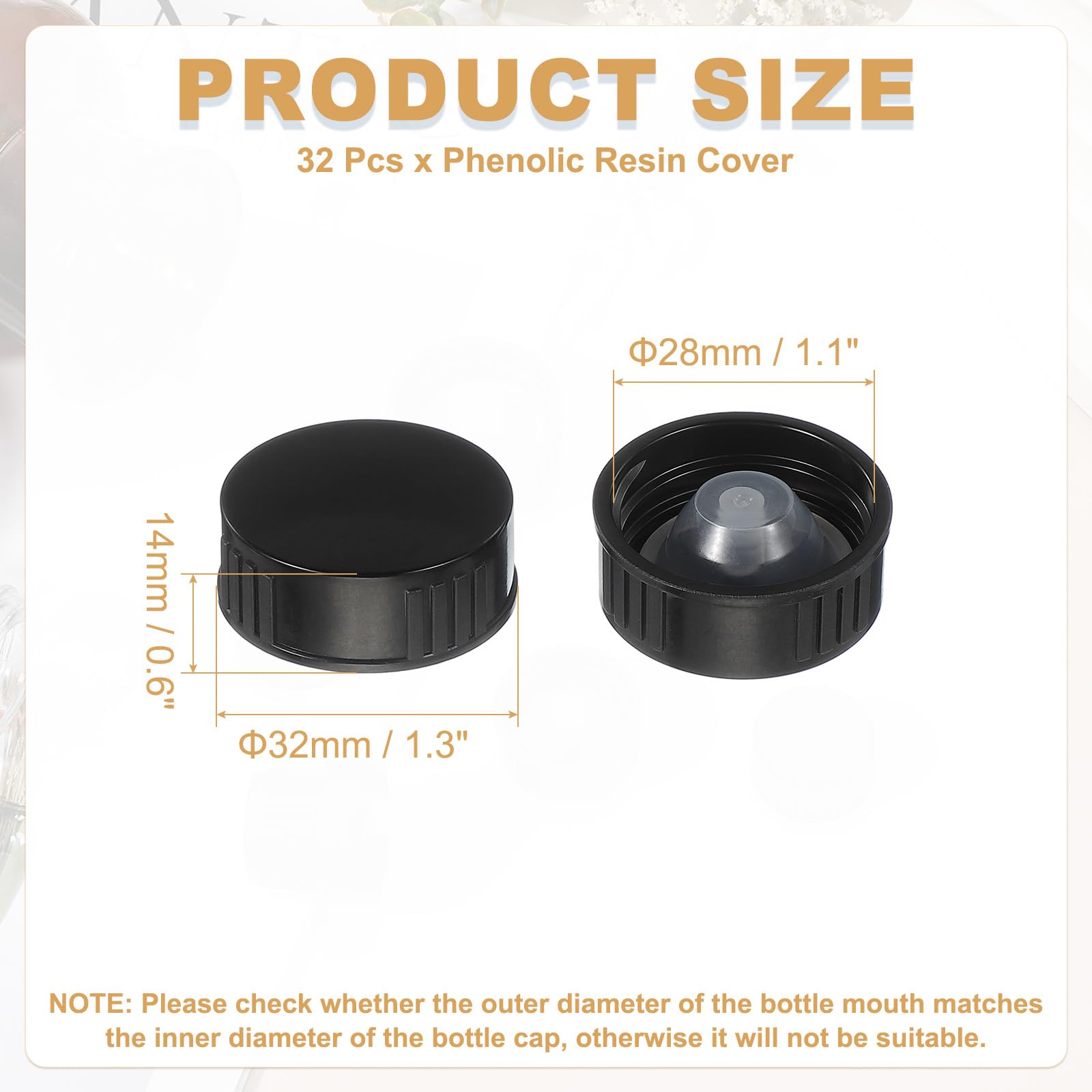QUARKZMAN 32 Pezzi Copertura In Resina Fenolica 28mm Tappi A Vite Con Guarnizione In Poli Tappi Di Plastica Di Ricambio Tappi Filettati In Plastica Per Bottiglie Di Chimici Nero