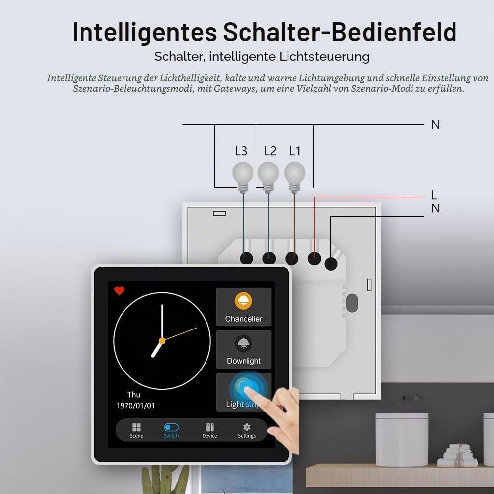 Smart Home WLAN Touch Control Panel Für Tuya, WiFi Smart Schalter Home Control Switch Panel, Home Multiple Smarthome Thermostat Smart Scene Wandschalter Für Zigbee für Lichtschalter,Thermostate usw.