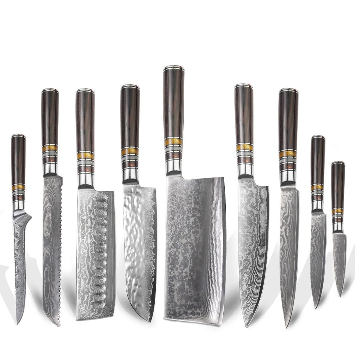 Knife Set 9 Piece Damascus Chef Knife Sharp High Carbon Stainless Steel Blade VG10 Core 67 Layers Blade