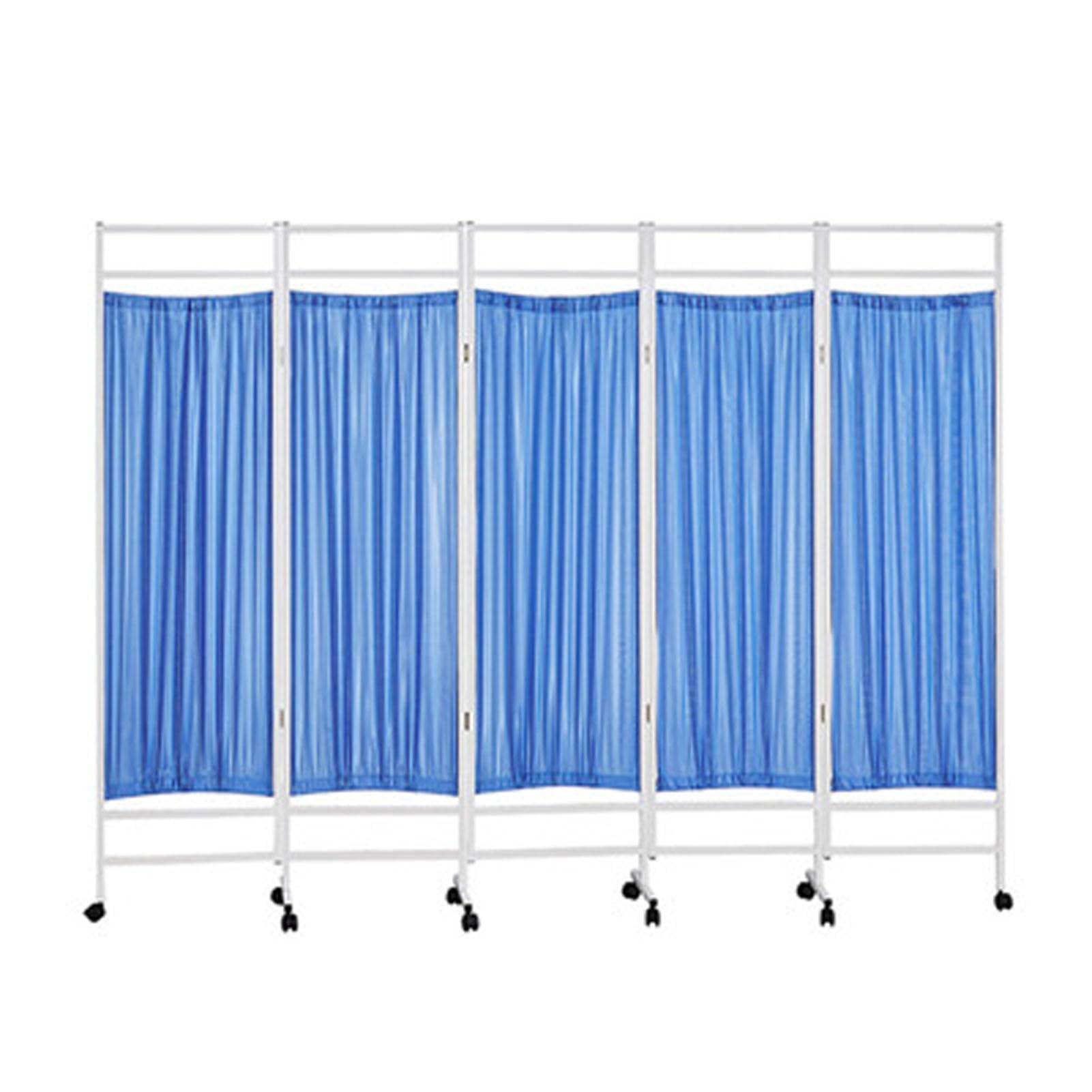 Paravent de séparation de pièce à 5 panneaux bleus pliable et roulant pour cabinet