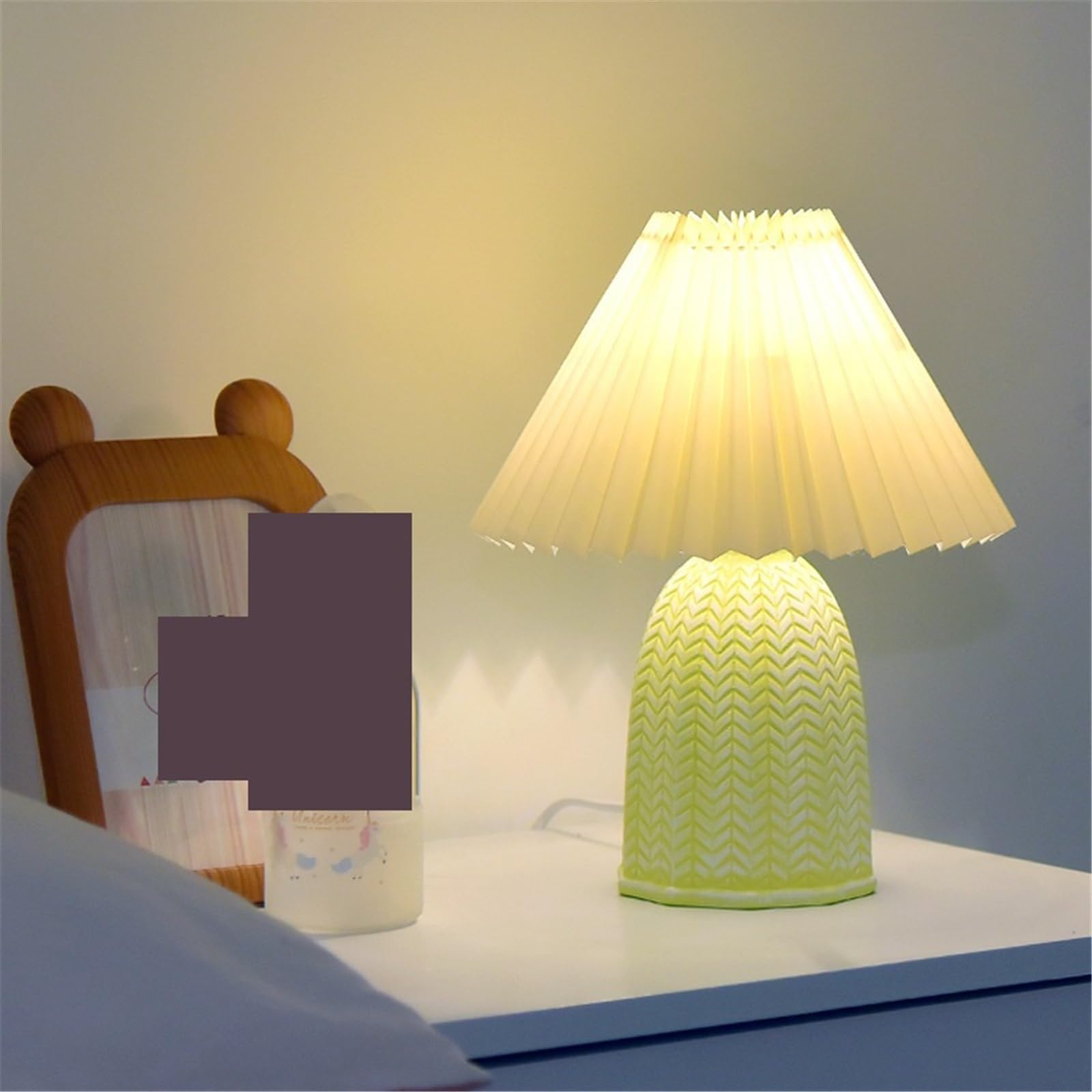 Lampka biurkowa Plisowana lampa stołowa w stylu retro, ceramiczna, do sypialni i gabinetu Lampka nocna
