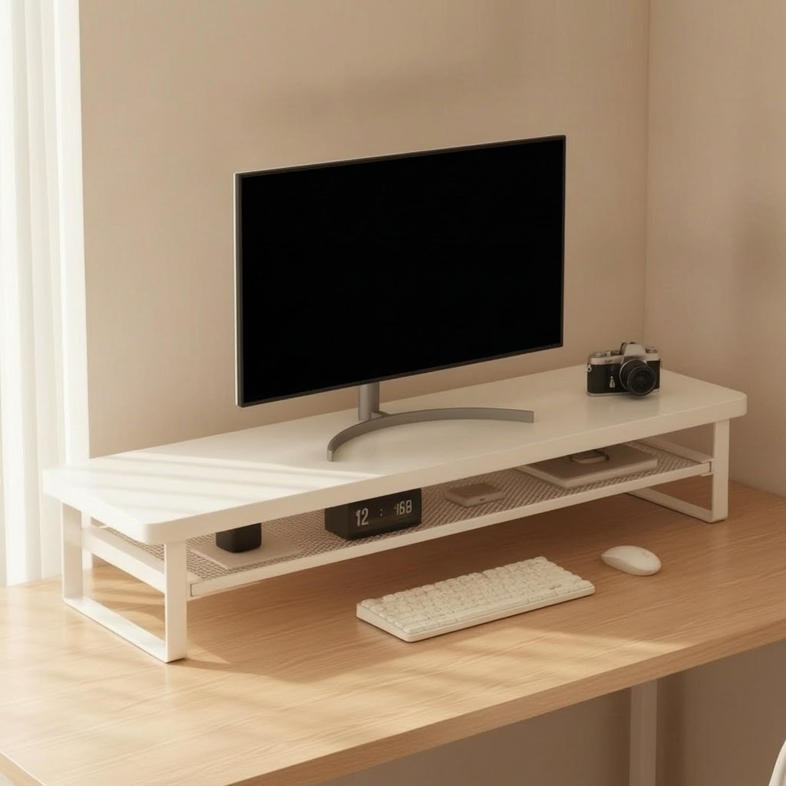 Supporto per Schermo con Ripiano in Rete, Nero, 50CM