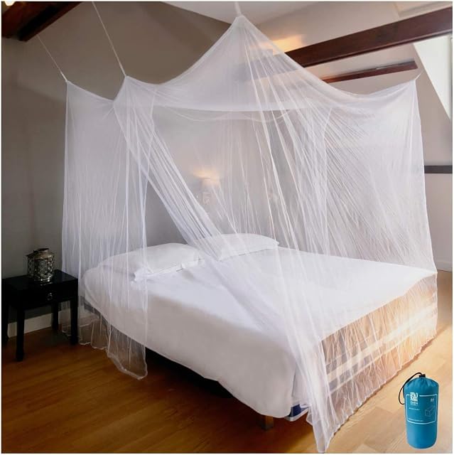 EVEN Naturals Luxury Mosquito Net for Bed Canopy, Large Pop Up Tent Double to King Size, Camping Screen House, Finest Holes Mesh 300, Square Netting Curtain, Easy to Install, Hanging Kit, Storage Bag