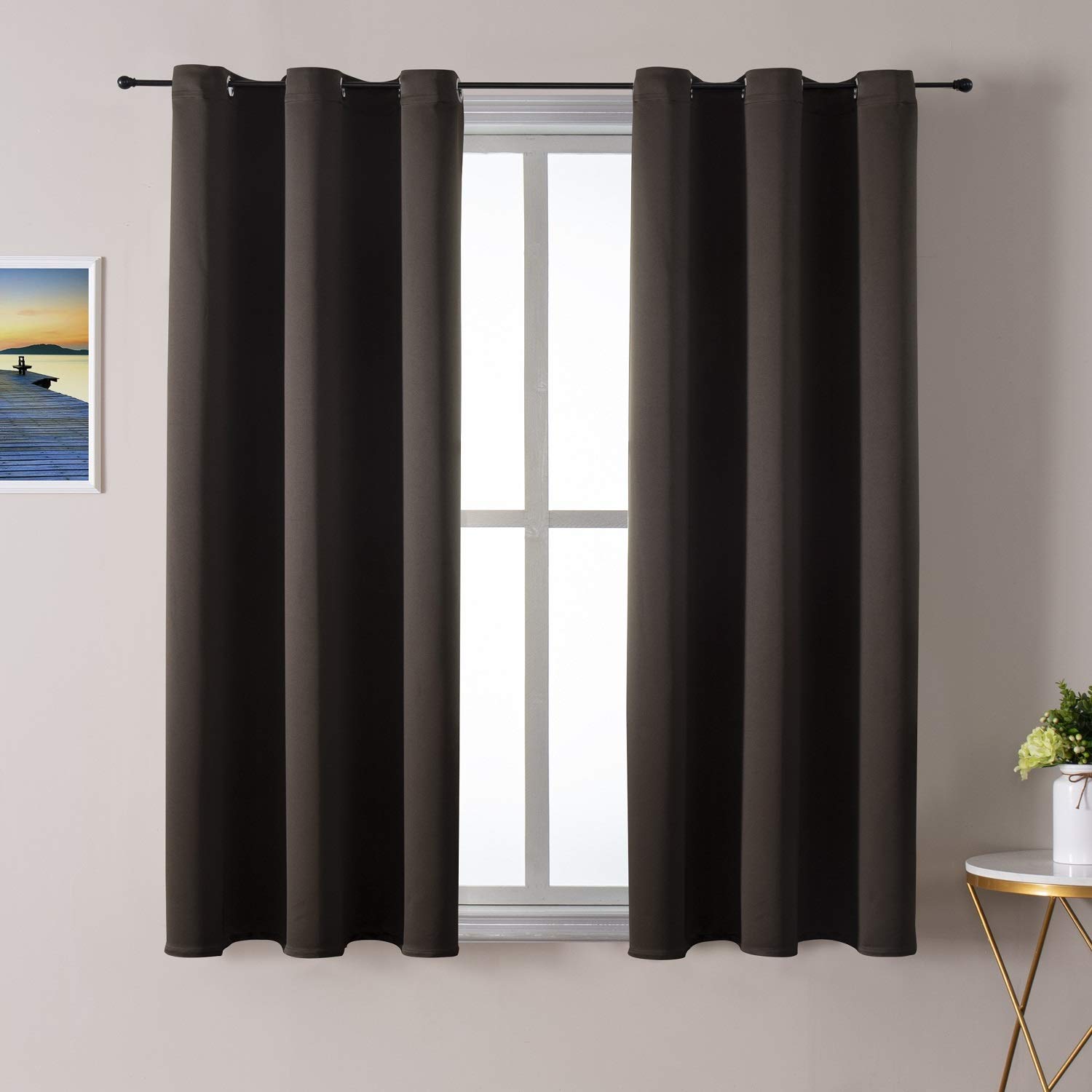 ChrisDowa Small Window Curtains 40 inches Long for Bedroom - Grommet Short Thermal Insulated Room Darkening Curtains for Kitchen (2 Panels, Brown, 29