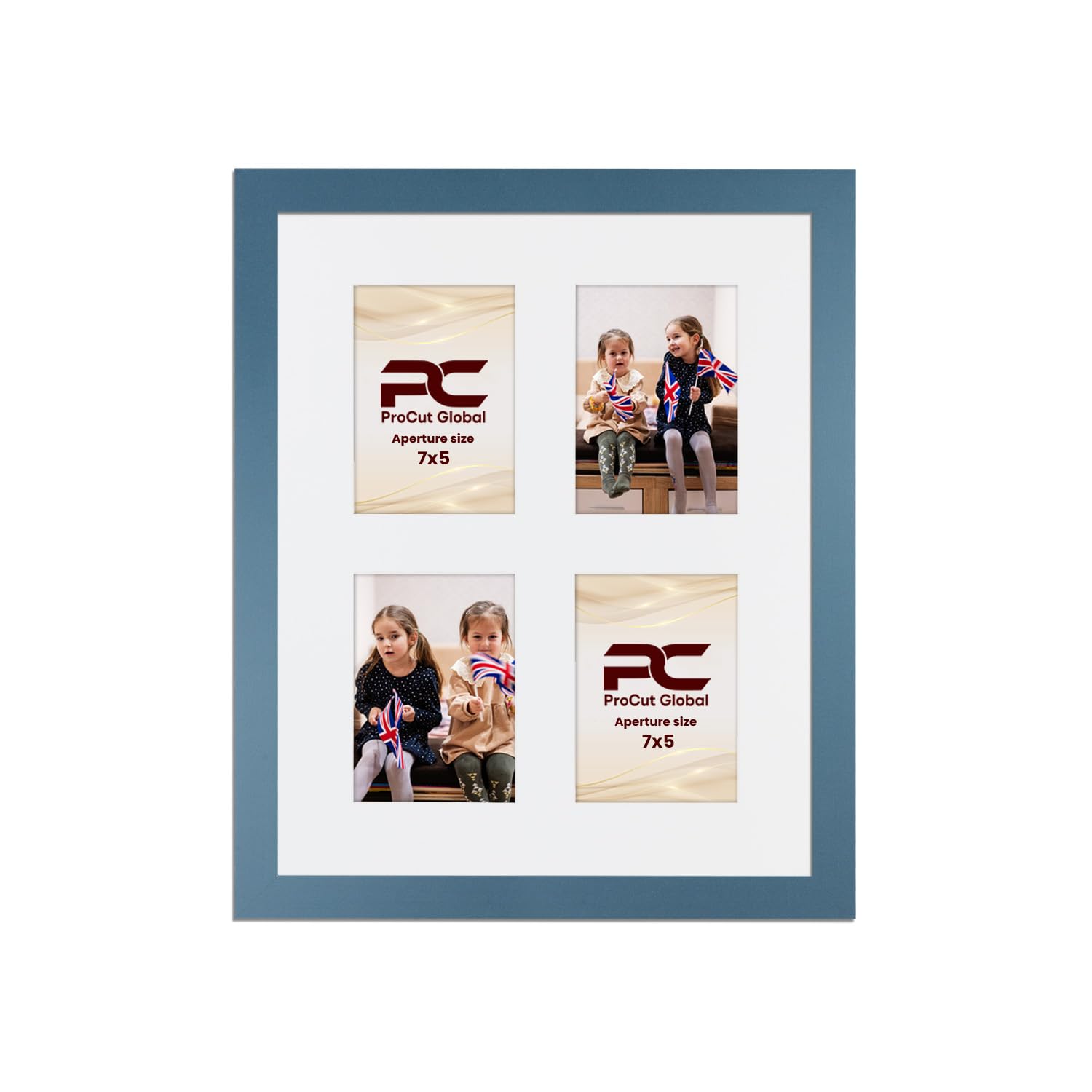 Procut Global 20x16 Navy Blue Photo Frames for Multiple Pictures with White Mount To Fit (4x) 7x5" Multi Apertures - Wall Hanging Collage Frame Ideal for Friends & Family Memories